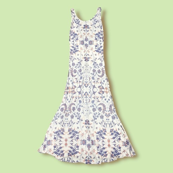 Wildfox Swim Dress L Paisley Maldives Maxi Swim Cover Blue White NWT - Picture 4 of 8